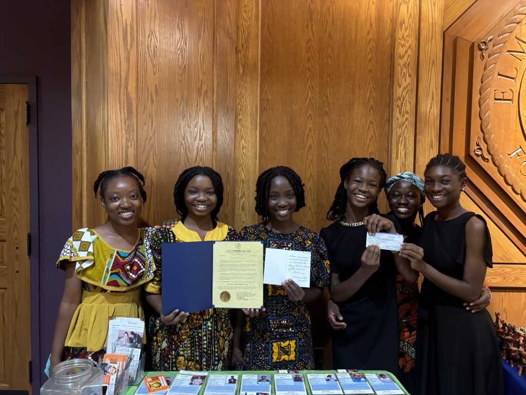 Elmira Certificate and NAACP Cheque with Esther, Theresa, Precious, Fatu, Mercy & Faith V4